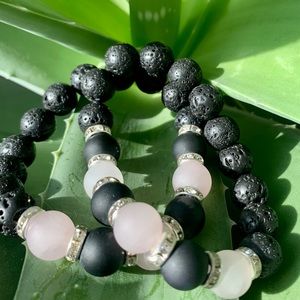 Rose quartz, obsidian, and lava rock bracelet